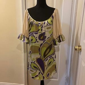 Jenny Han Flutter Sleeve Silk Dress